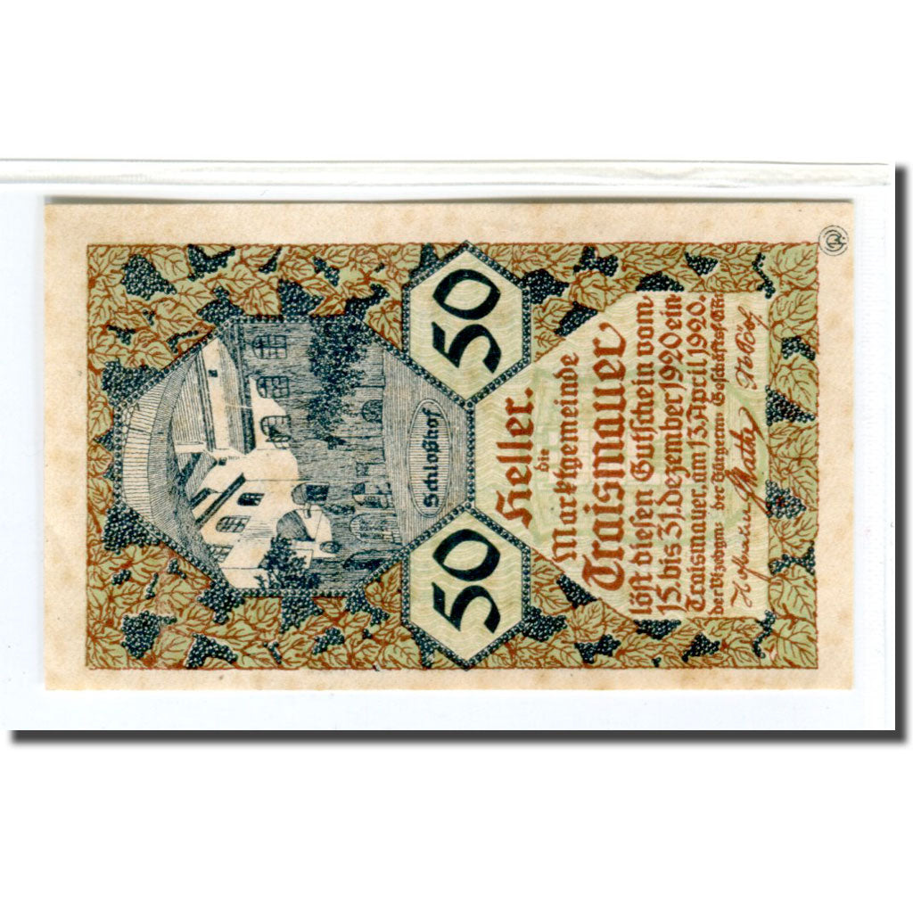 Biljet, Oostenrijk, Traismauer, 50 Heller, Texte 2, 1920, 1920-04-13, SPL