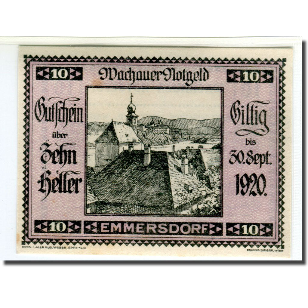 Banknote, Austria, Wachauer Notgeld Emmersdorf N.Ö. Gemeinde, 10 Heller, Texte