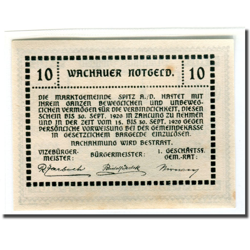 Banknote, Austria, Wachauer Notgeld Emmersdorf N.Ö. Gemeinde, 10 Heller, Texte