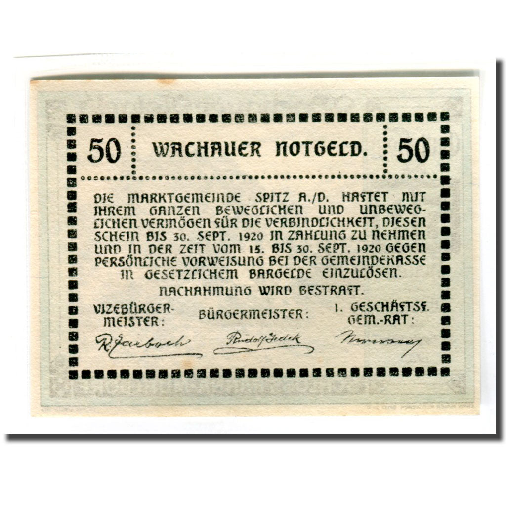 Biljet, Oostenrijk, Wachauer Notgeld Emmersdorf N.Ö. Gemeinde, 50 Heller, Texte