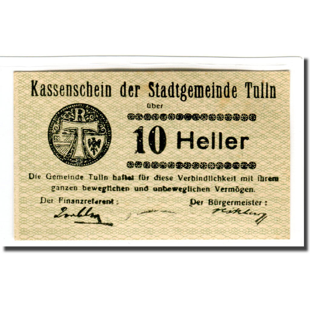 Banknote, Austria, Tulln N.Ö. Stadtgemeinde, 10 Heller, Texte, 1920, UNC(63)