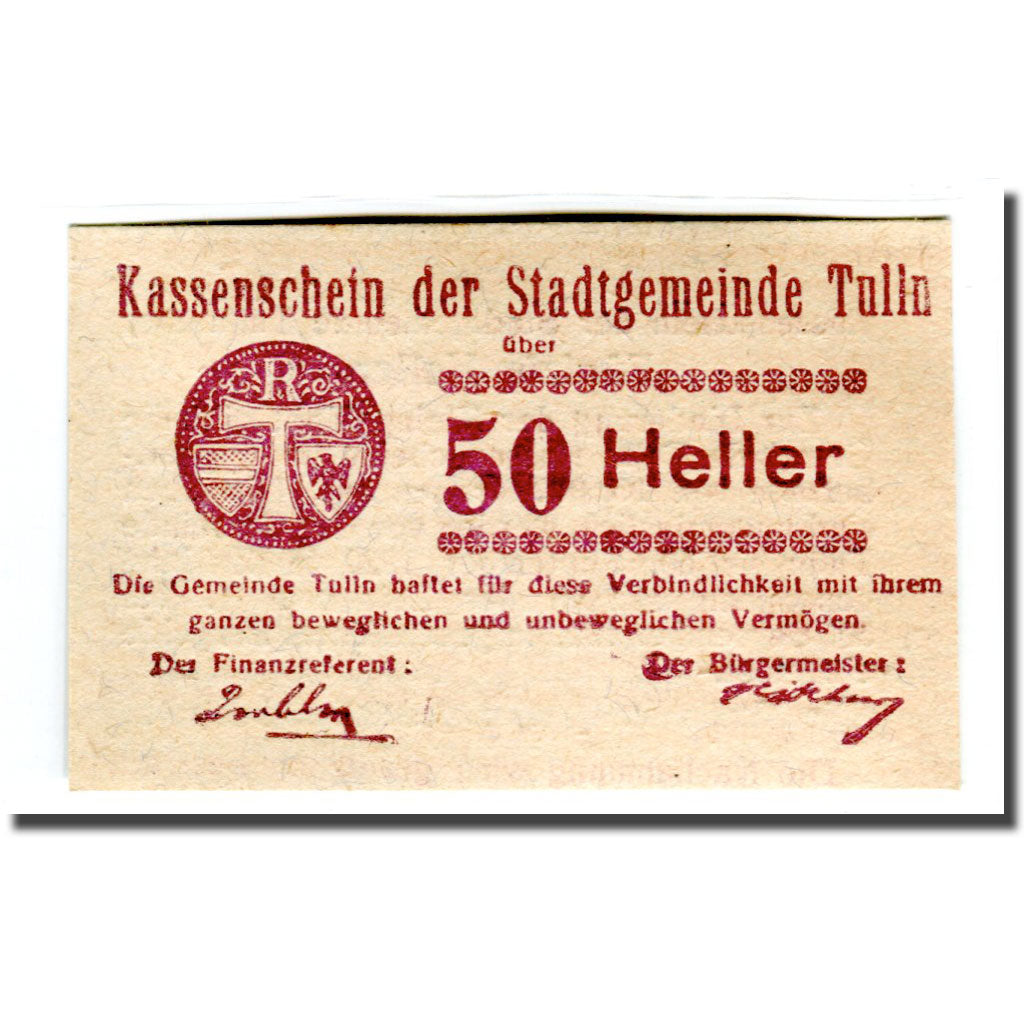 Banknote, Austria, Tulln N.Ö. Stadtgemeinde, 50 Heller, Texte 2, 1920, UNC(63)