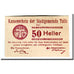 Banknote, Austria, Tulln N.Ö. Stadtgemeinde, 50 Heller, Texte 2, 1920, UNC(63)