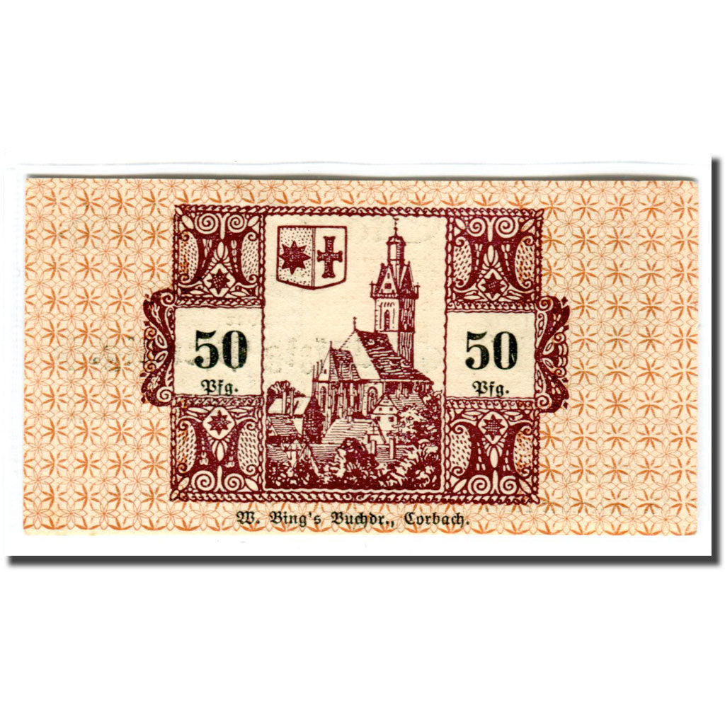 Banknote, Germany, Corbach Stadt, 50 Pfennig, Eglise 1, 1920, 1920-12-15