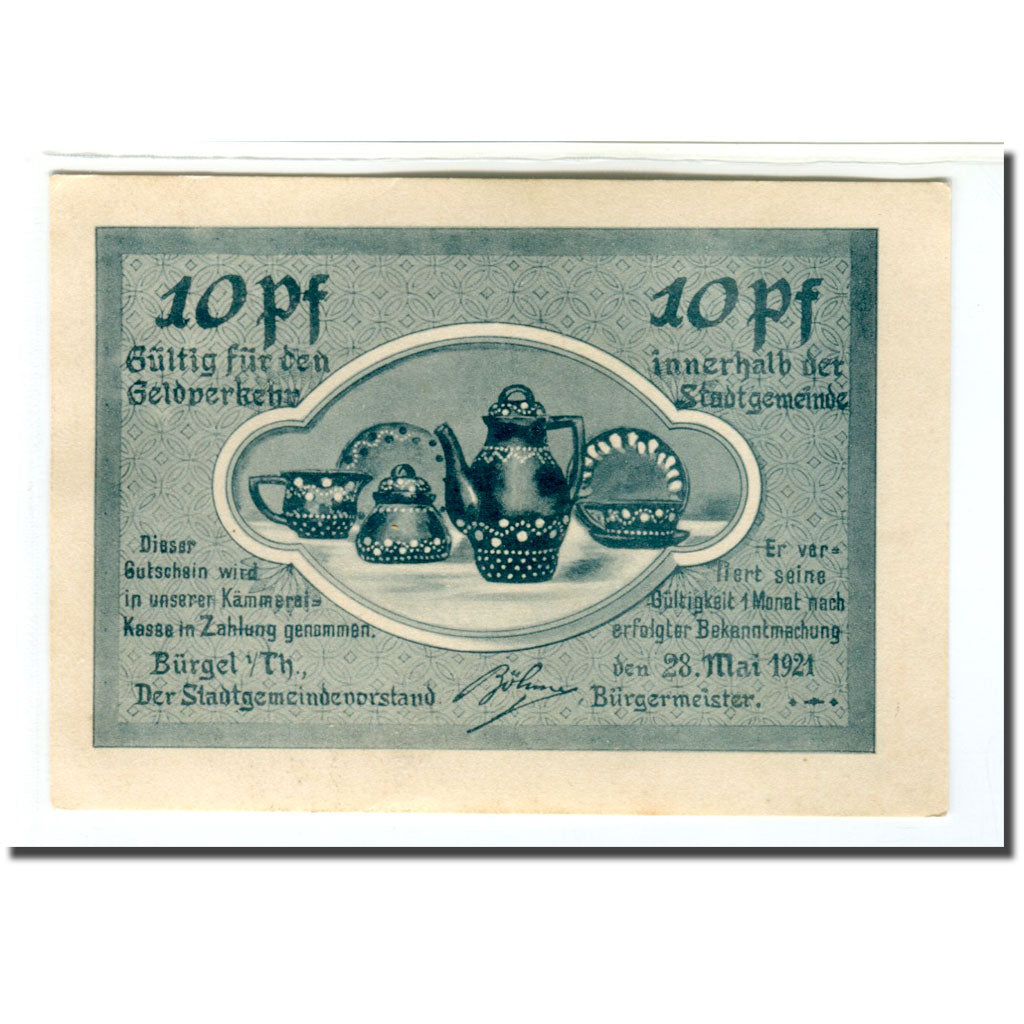 Banknote, Germany, Burgel Stadt, 10 Pfennig, Service à thé, 1921, 1921-05-28