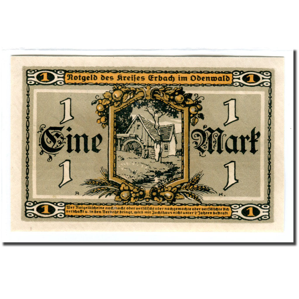 Biljet, Duitsland, Erbach im Odenwald Kreis, 1 Mark, Maison, 1918, SPL