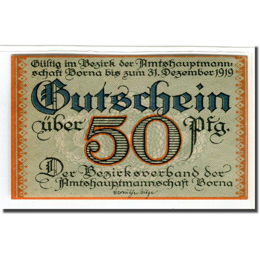 Banknote, Germany, Borna Amtshauptmannschaft, 50 Pfennig, rue, 1919, UNC(63)