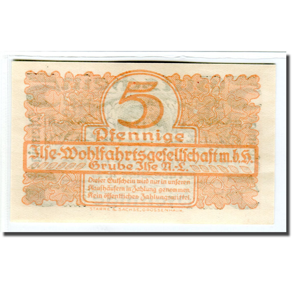 Banconote, Germania, Grube Ilse, 5 Pfennig, valeur faciale 1, 1917, SPL