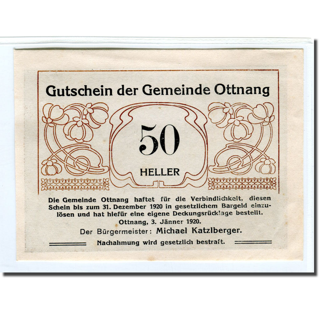 Billete, Austria, Ottnang, 50 Heller, personnage, 1920, 1920-01-03, SC