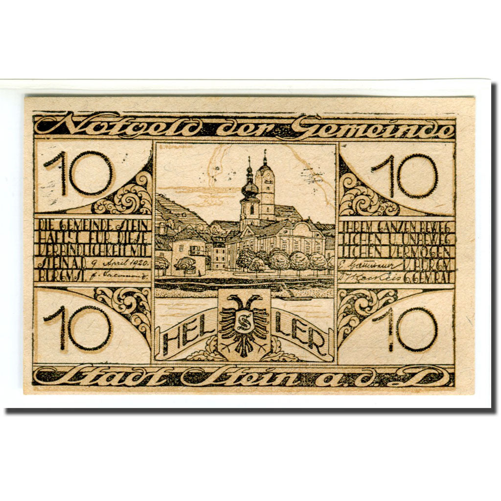 Banknote, Austria, Stein an der Donau, 10 Heller, Texte, 1920, 1920-04-09