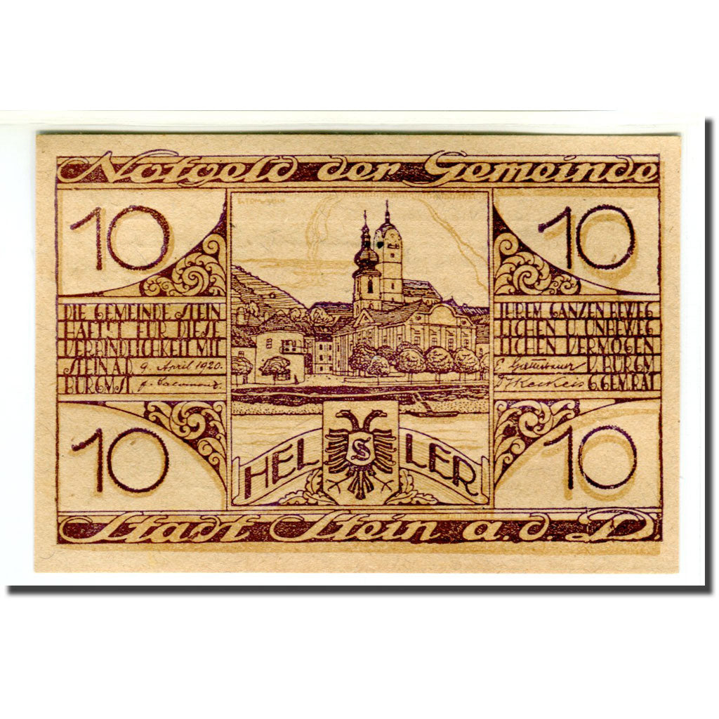 Banknote, Austria, Stein an der Donau, 10 Heller, texte 1, 1920, 1920-04-09