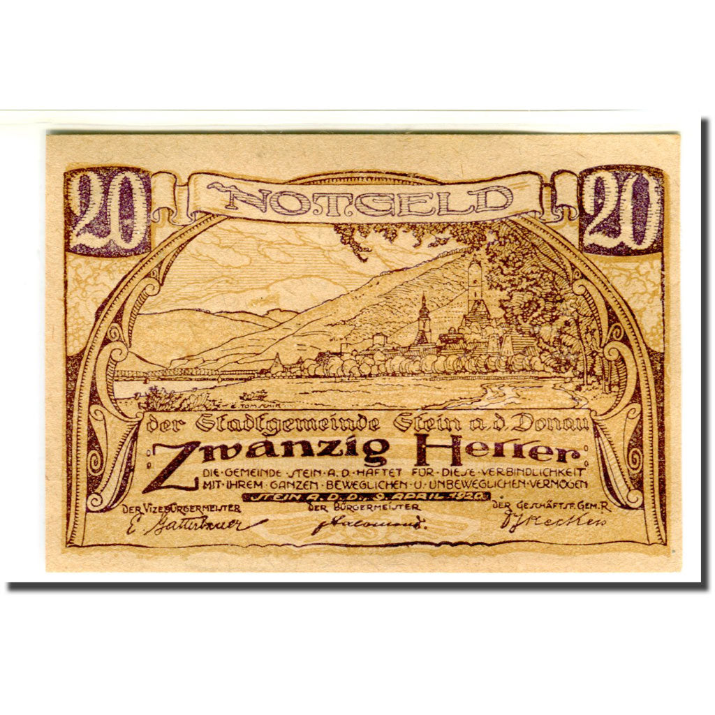 Biljet, Oostenrijk, Stein an der Donau, 20 Heller, Texte 2, 1920, 1920-04-09