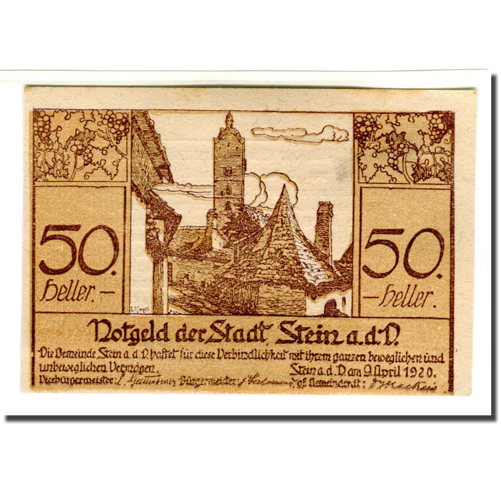 Biljet, Oostenrijk, Stein an der Donau, 50 Heller, Texte 3, 1920, 1920-04-09