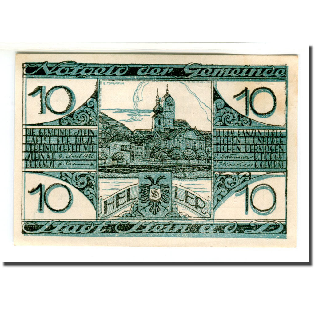 Banknote, Austria, Stein an der Donau, 10 Heller, Texte, 1920, 1920-04-09