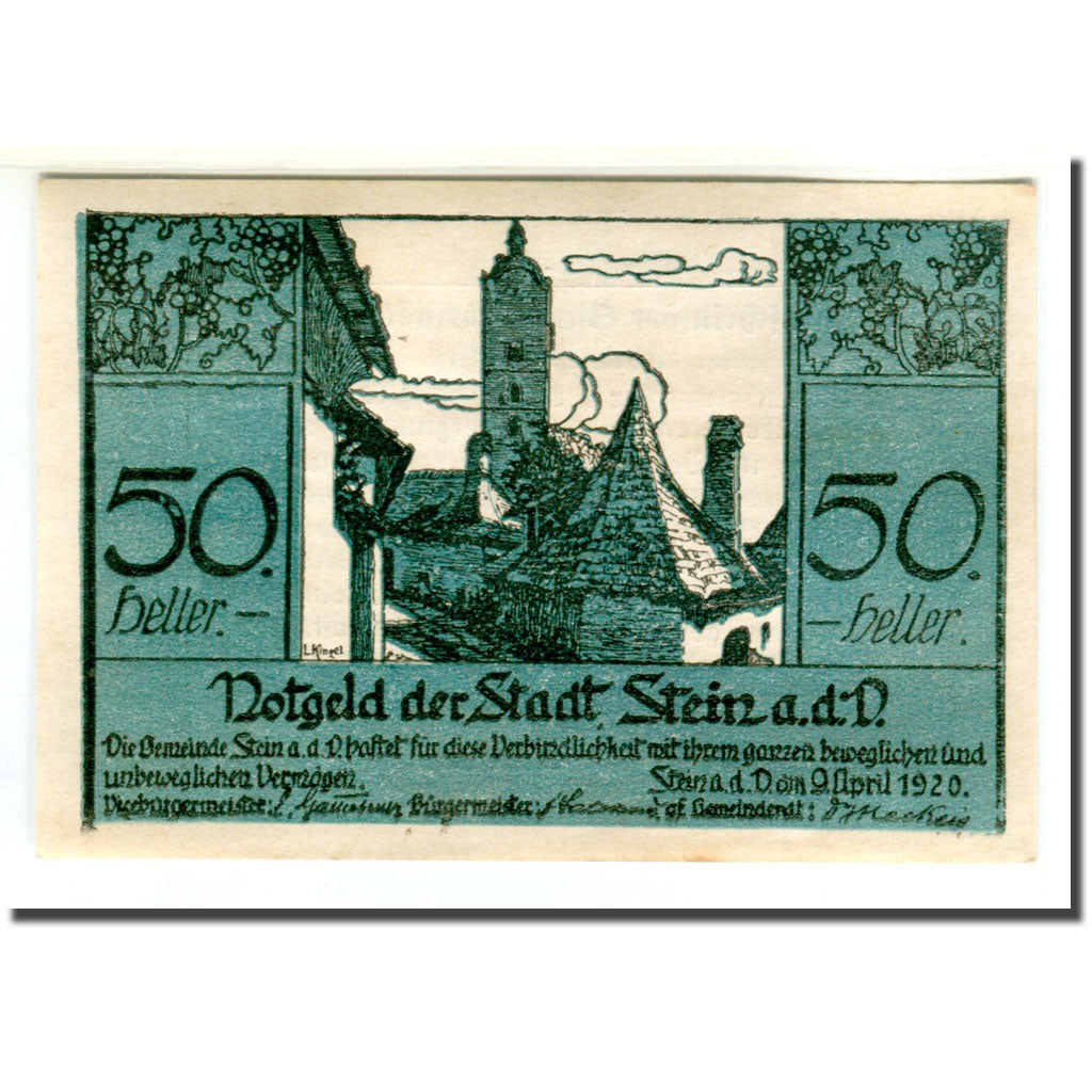 Biljet, Oostenrijk, Stein an der Donau, 50 Heller, Texte 3, 1920, 1920-04-09