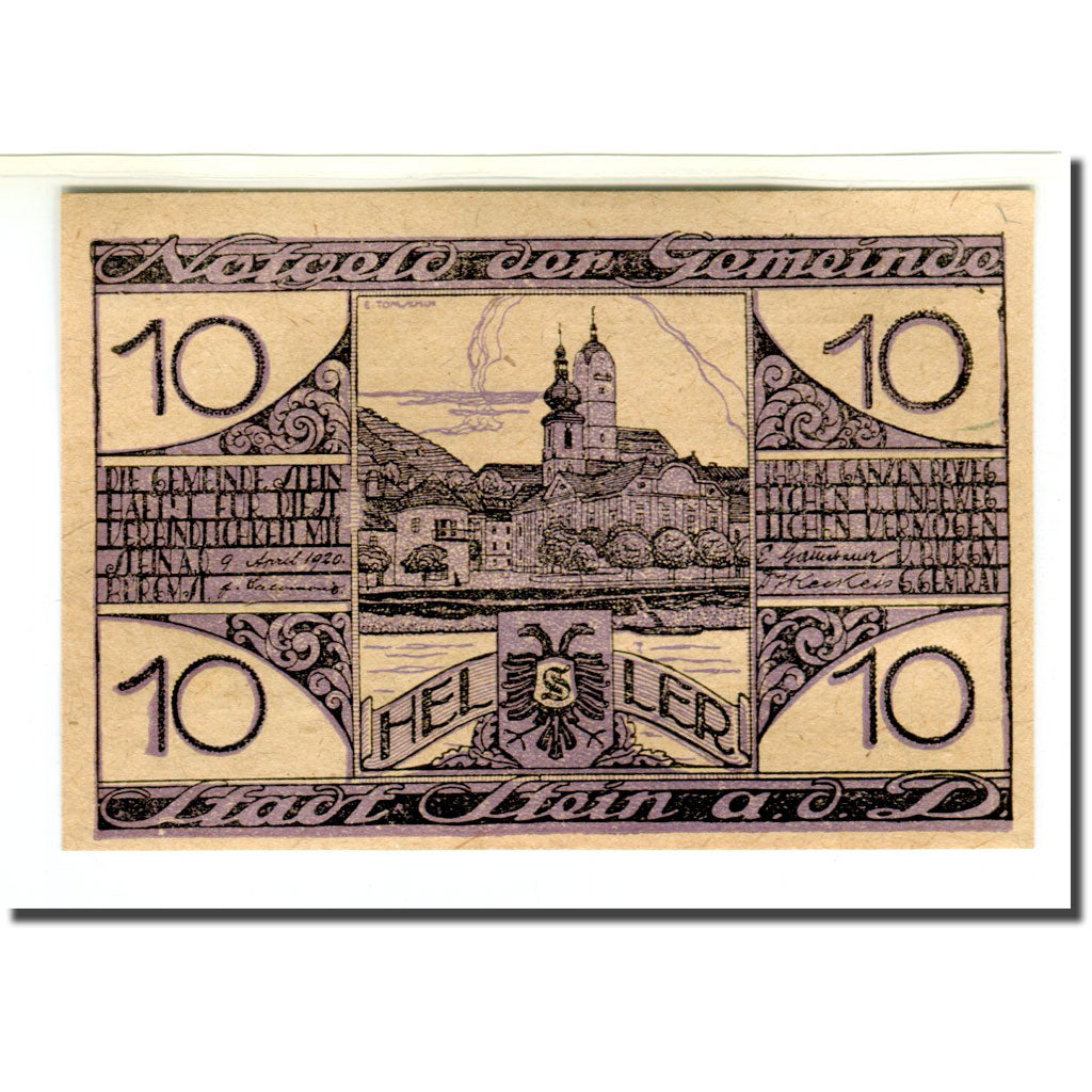 Biljet, Oostenrijk, Stein an der Donau, 10 Heller, Texte, 1920, 1920-04-09, SPL