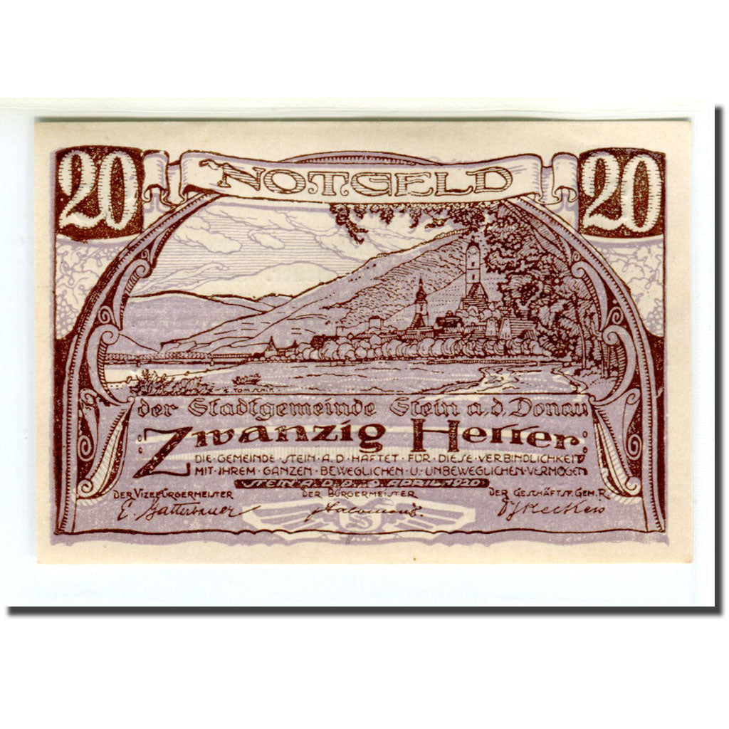 Biljet, Oostenrijk, Stein an der Donau, 20 Heller, texte 1, 1920, 1920-04-09