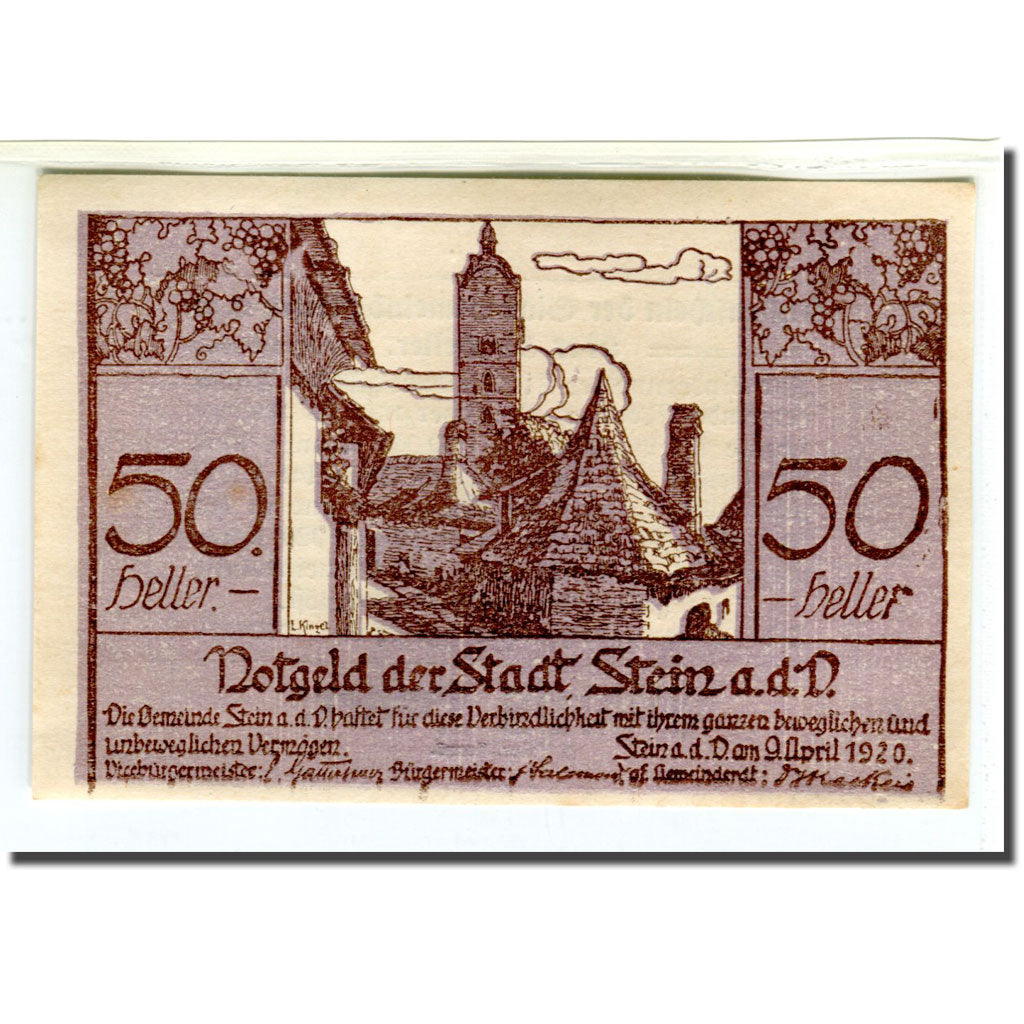 Banknote, Austria, Stein an der Donau, 50 Heller, Texte 2, 1920, 1920-04-09