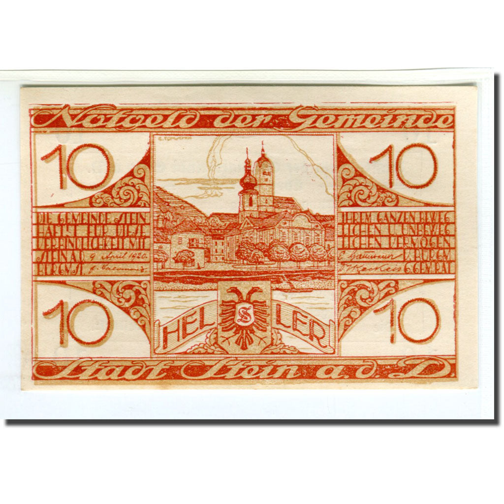 Biljet, Oostenrijk, Stein an der Donau, 10 Heller, Texte, 1920, 1920-04-09, SPL