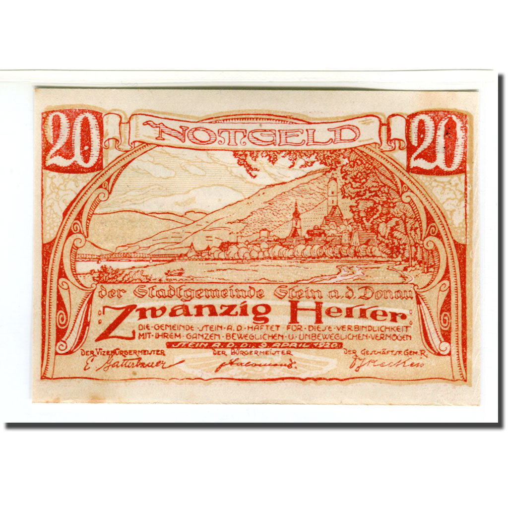 Banknote, Austria, Stein an der Donau, 20 Heller, texte 1, 1920, 1920-04-09