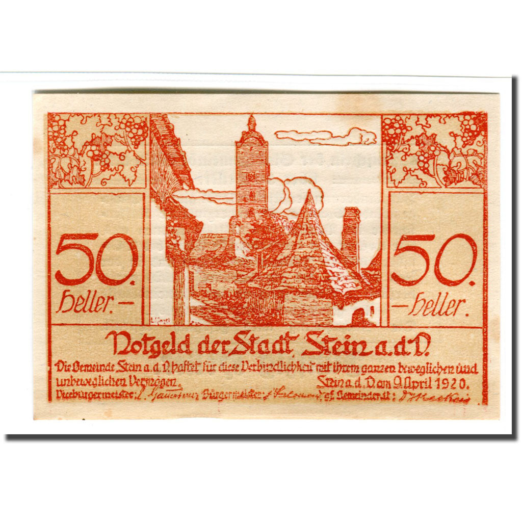 Banknote, Austria, Stein an der Donau, 50 Heller, Texte 2, 1920, 1920-04-09