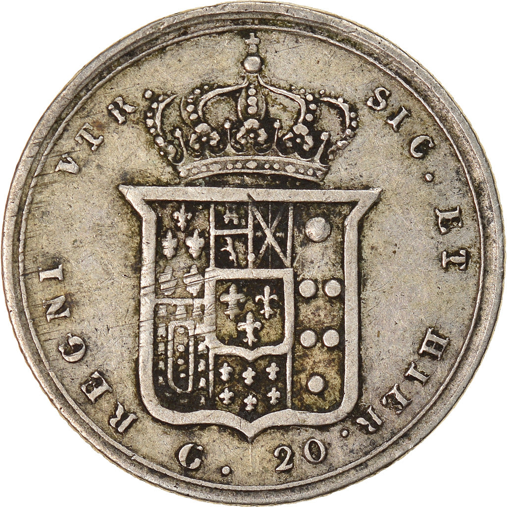 Moneda, Estados italianos, NAPLES, Ferdinando II, 20 Grana, 1855, MBC, Plata