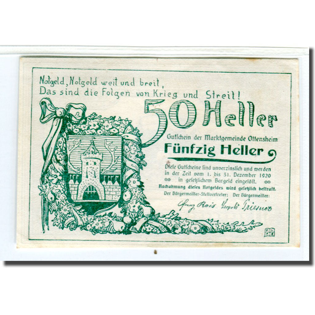 Biljet, Oostenrijk, Ottensheim, 50 Heller, paysage 2, 1920, SPL, Mehl:717