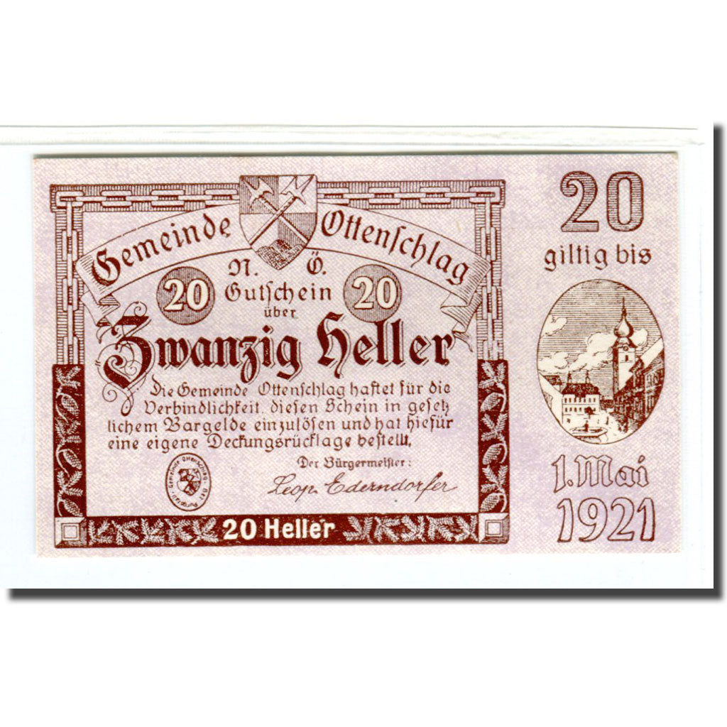 Biljet, Oostenrijk, Ottenschlag N.Ö. Gemeinde, 20 Heller, N.D, 1920, SPL