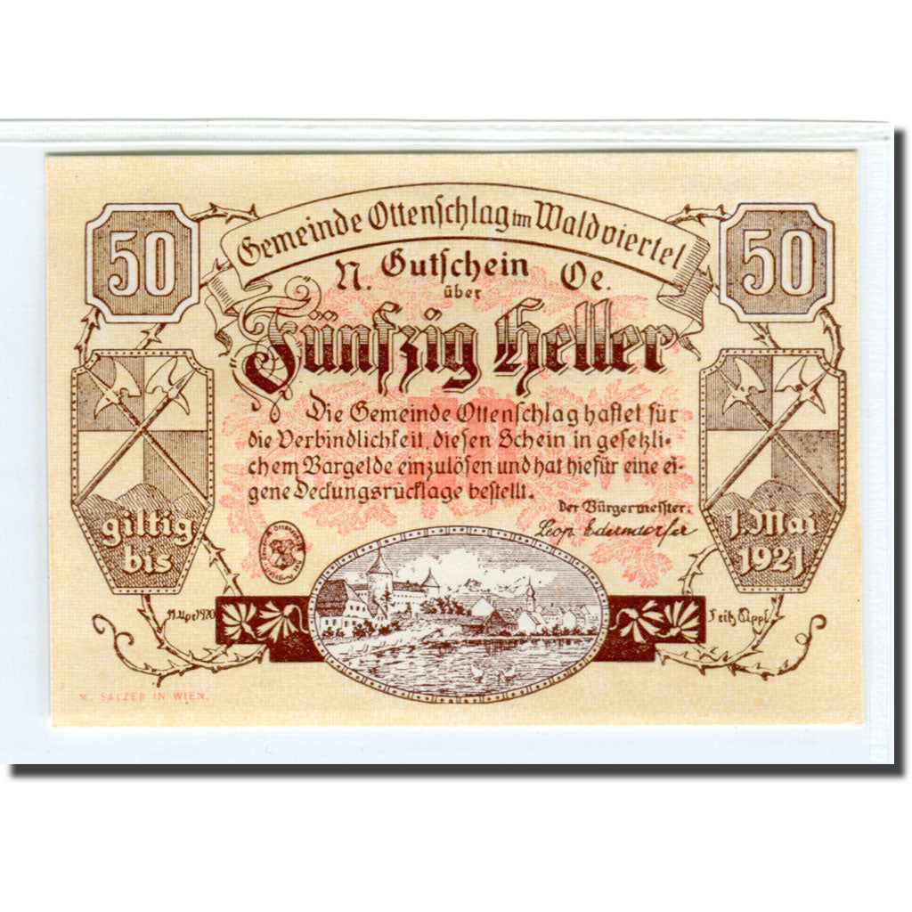 Biljet, Oostenrijk, Ottenschlag N.Ö. Gemeinde, 50 Heller, N.D, 1920, SPL