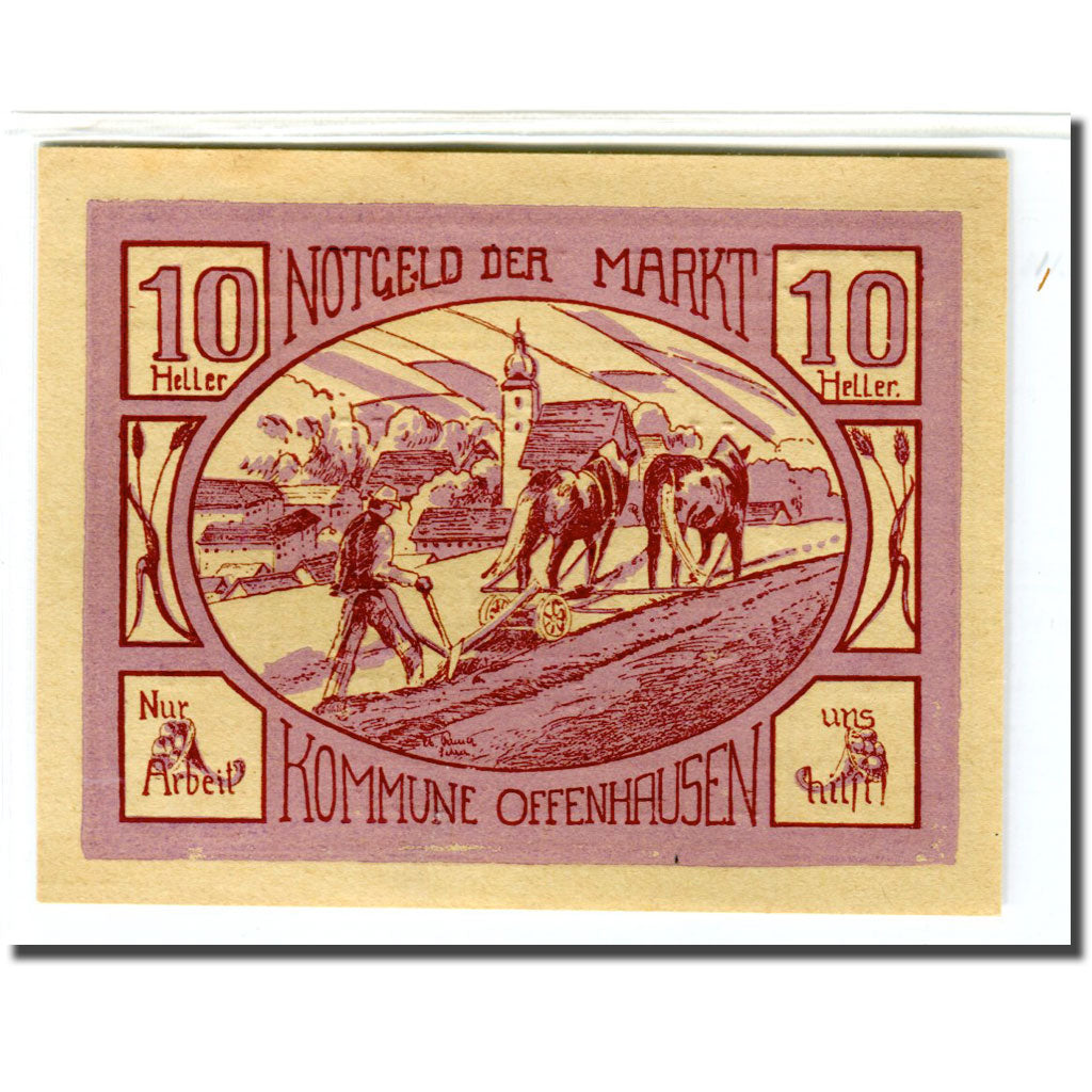 Biljet, Oostenrijk, Offenhausen O.Ö. Prv. Marktkommune, 10 Heller, personnage