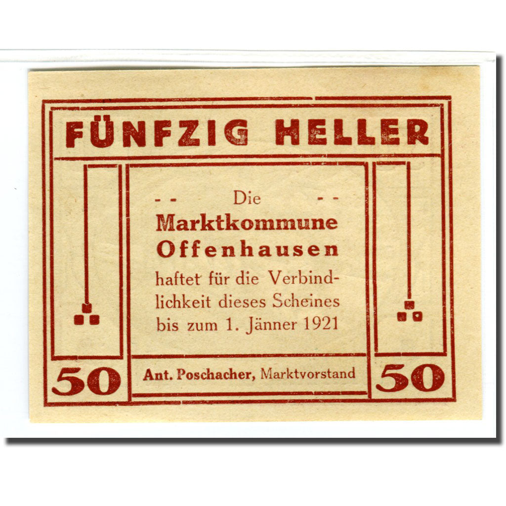 Banknote, Austria, Offenhausen O.Ö. Prv. Marktkommune, 50 Heller, personnage 2