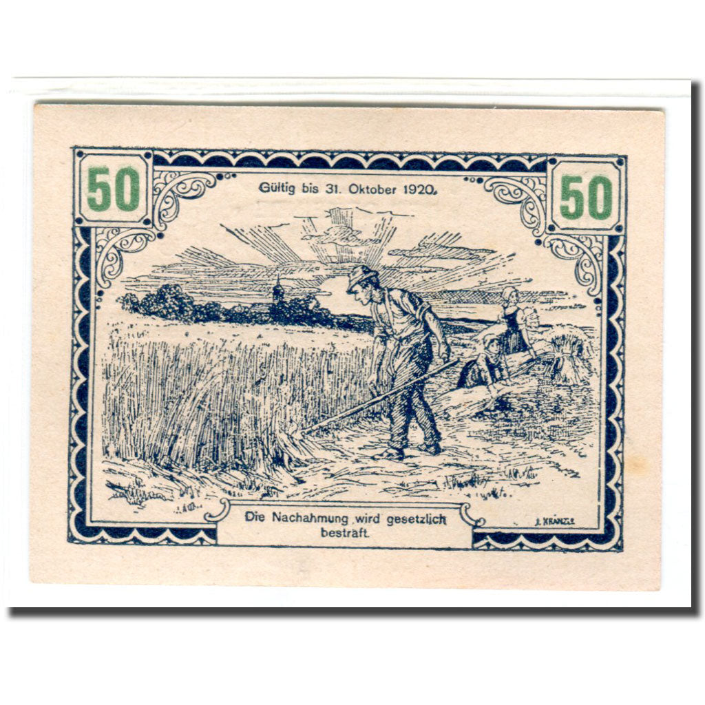 Banconote, Austria, Ollersbach, 50 Heller, personnage, 1920, SPL, Mehl:709a