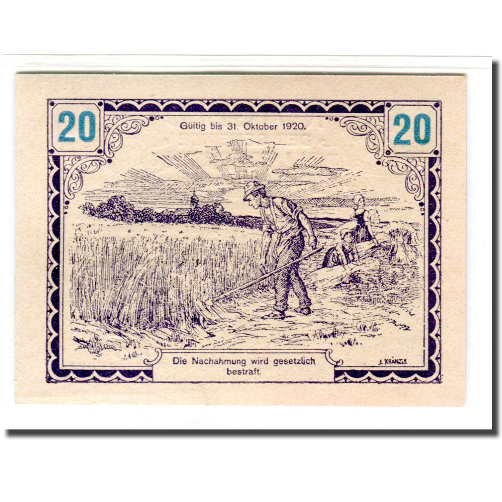 Banknote, Austria, Ollersbach, 20 Heller, personnage 1, 1920, UNC(63), Mehl:709a