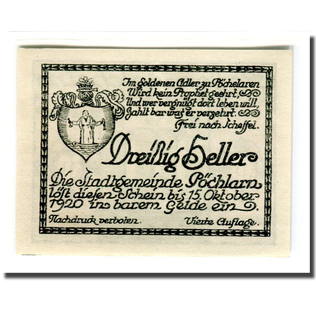 Banknote, Austria, Pochlarn, Heller, texte 1, 1920, UNC(63), Mehl:755IV