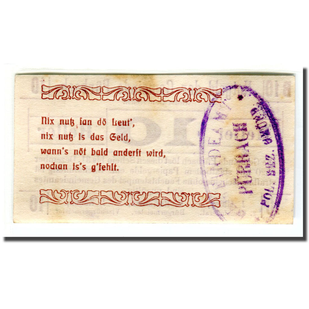 Banknote, Austria, Pürbach, 10 Heller, Texte, 1920, AU(55-58), Mehl:793IIb