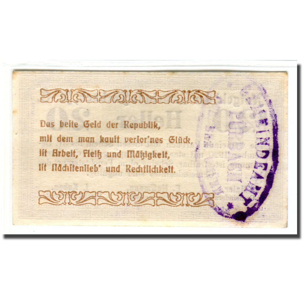 Biljet, Oostenrijk, Pürbach, 20 Heller, texte 1, 1920, SUP, Mehl:793IIb