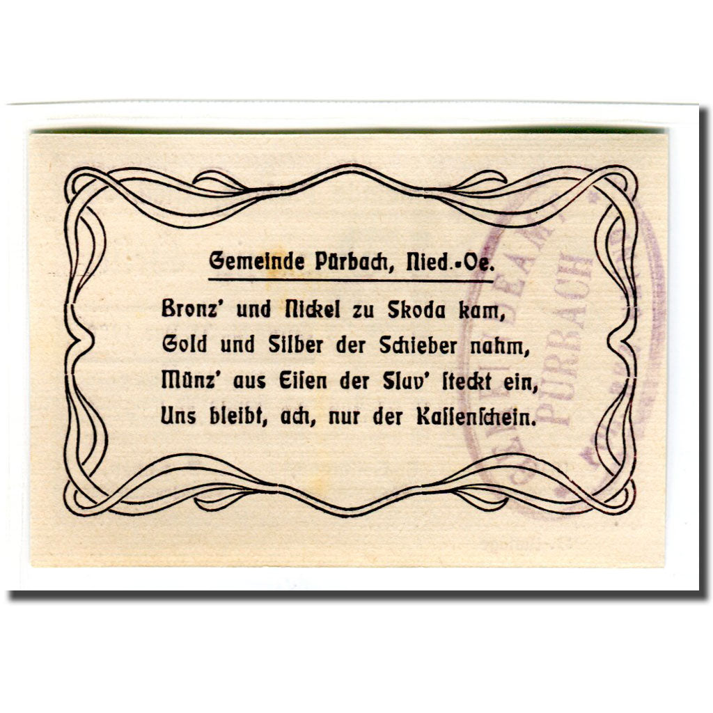 Banknote, Austria, Pürbach, 20 Heller, texte 1, 1920, UNC(63), Mehl:793IIIb