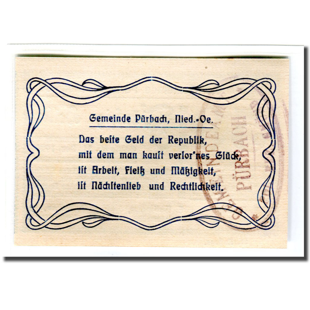 Banknote, Austria, Pürbach, 50 Heller, Texte 2, 1920, UNC(63), Mehl:793IIIb