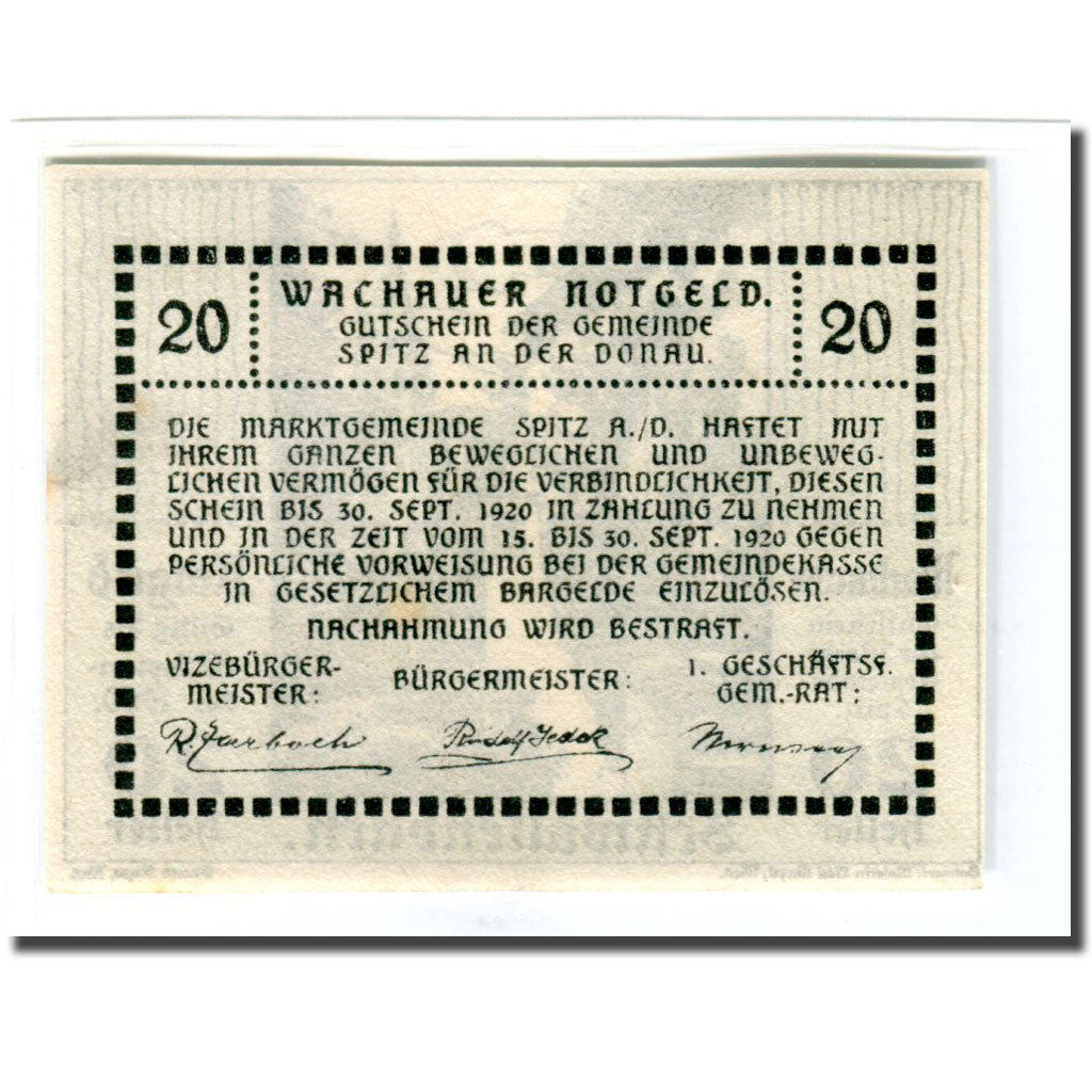 Biljet, Oostenrijk, Wachauer Notgeld Schwallenbach N.Ö. Gemeinde, 20 Heller