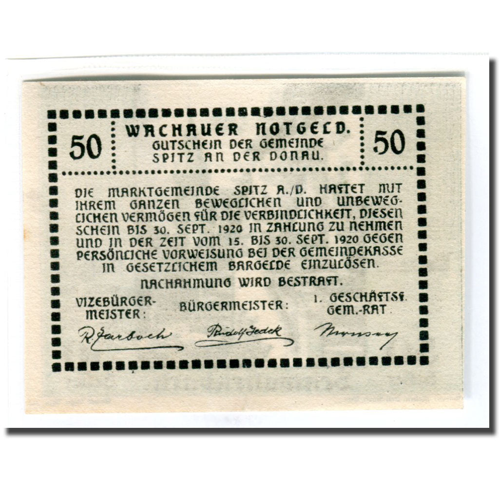 Biljet, Oostenrijk, Wachauer Notgeld Schwallenbach N.Ö. Gemeinde, 50 Heller