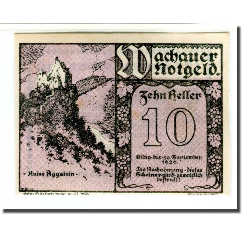 Banknote, Austria, Wachauer Notgeld-Aggstein N.Ö. Gemeinde, 10 Heller, Texte