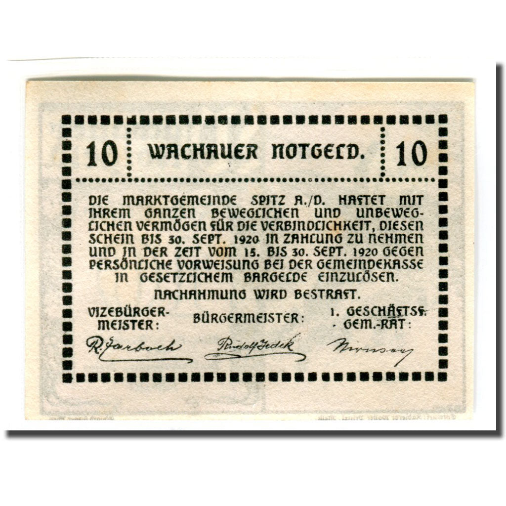 Banknote, Austria, Wachauer Notgeld-Aggstein N.Ö. Gemeinde, 10 Heller, Texte