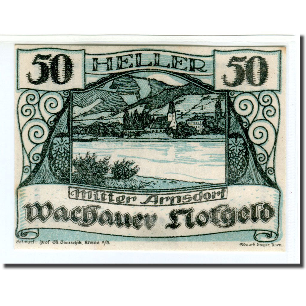 Billete, Austria, Wachauer Notgeld Mitter-Arnsdorf Gemeinde, 50 Heller, Texte 2