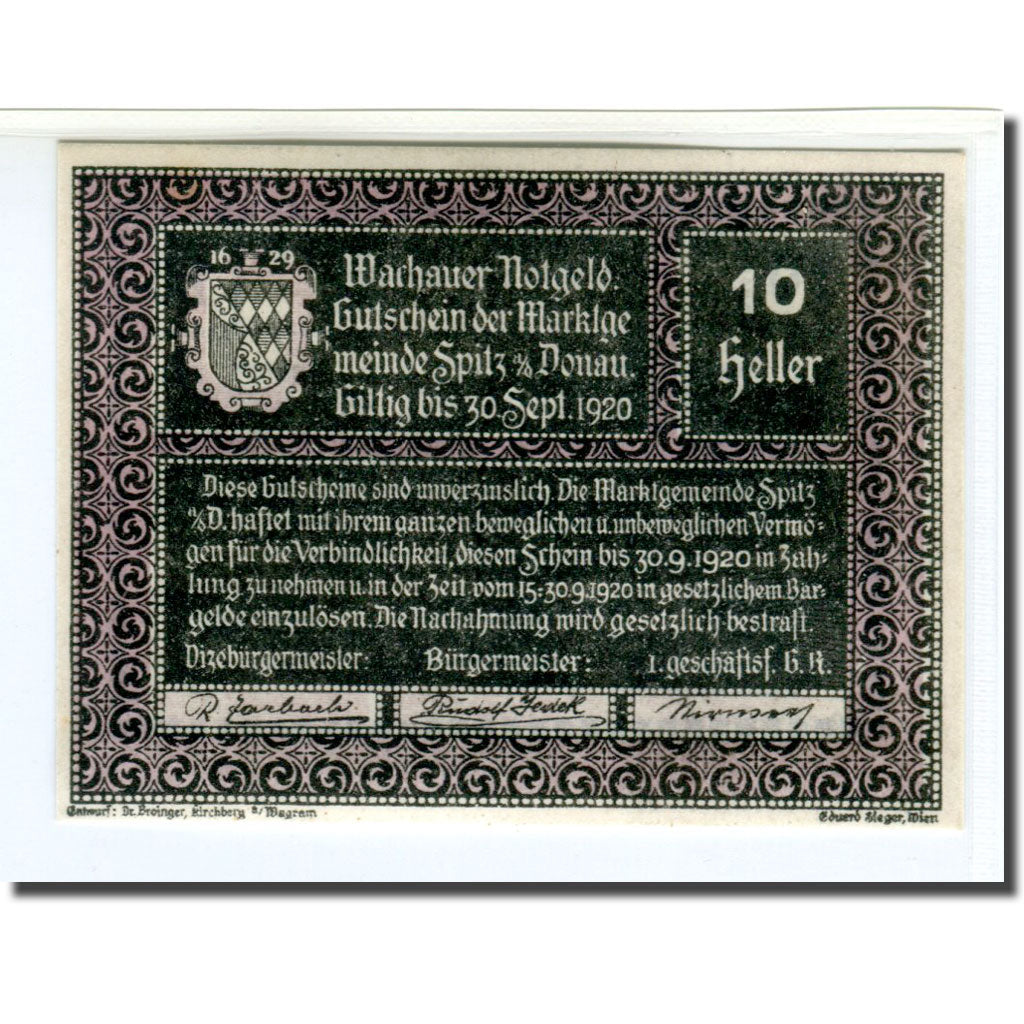 Banknote, Austria, Wachauer Notgeld - Spitz - Kirche N.Ö. Gemeinde, 10 Heller