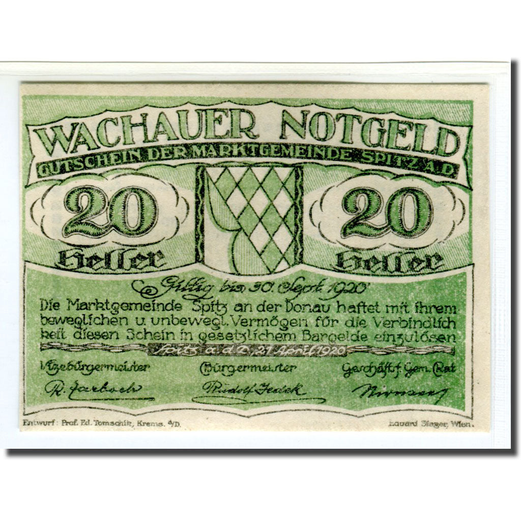 Geldschein, Österreich, Wachauer Notgeld - Spitz - Kirche N.Ö. Gemeinde, 20