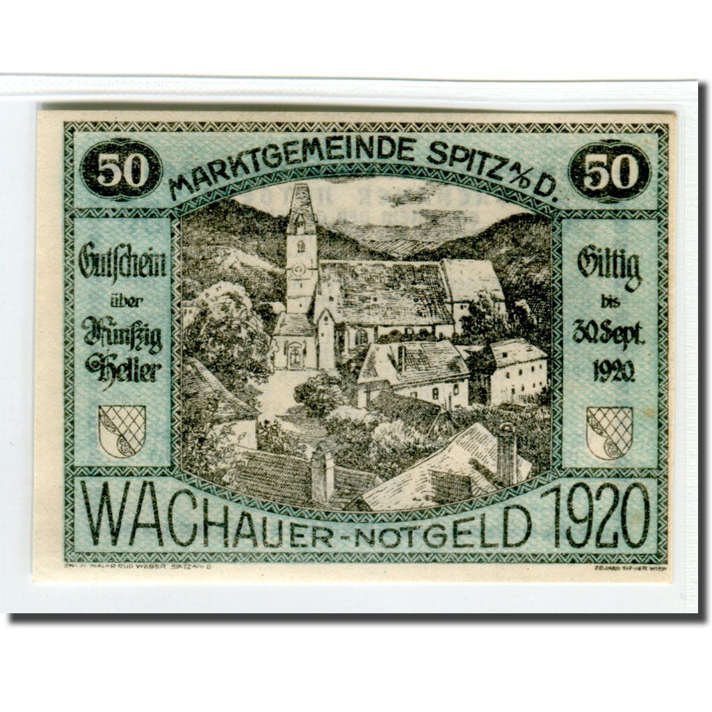 Geldschein, Österreich, Wachauer Notgeld - Spitz - Kirche N.Ö. Gemeinde, 50
