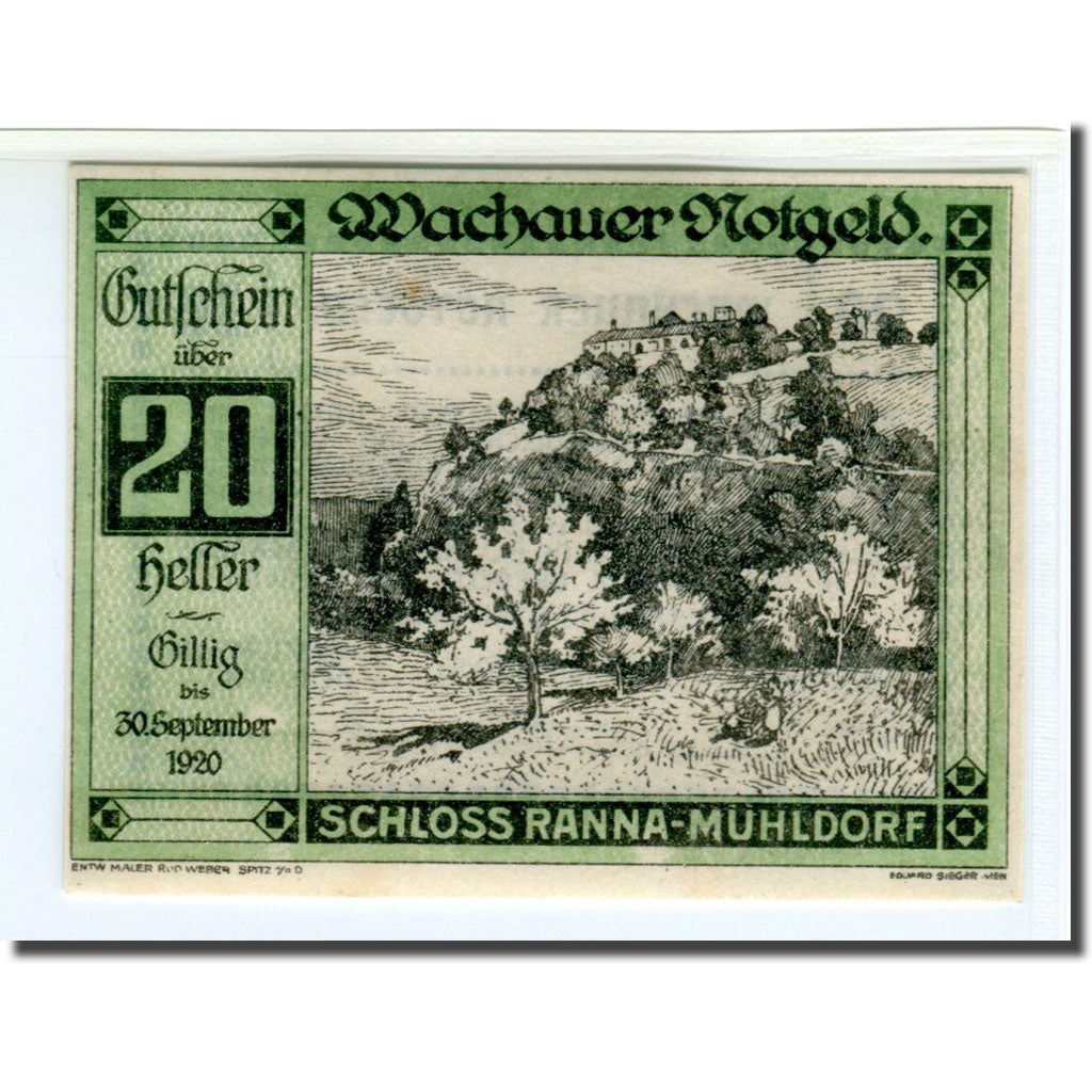 Geldschein, Österreich, Wachauer Notgeld Schloß Ranna-Mühldorf Gemeinde, 20