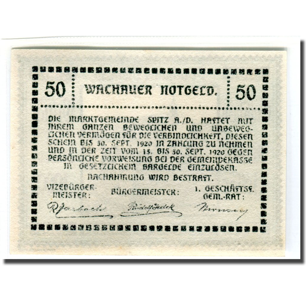 Geldschein, Österreich, Wachauer Notgeld Schloß Ranna-Mühldorf Gemeinde, 50