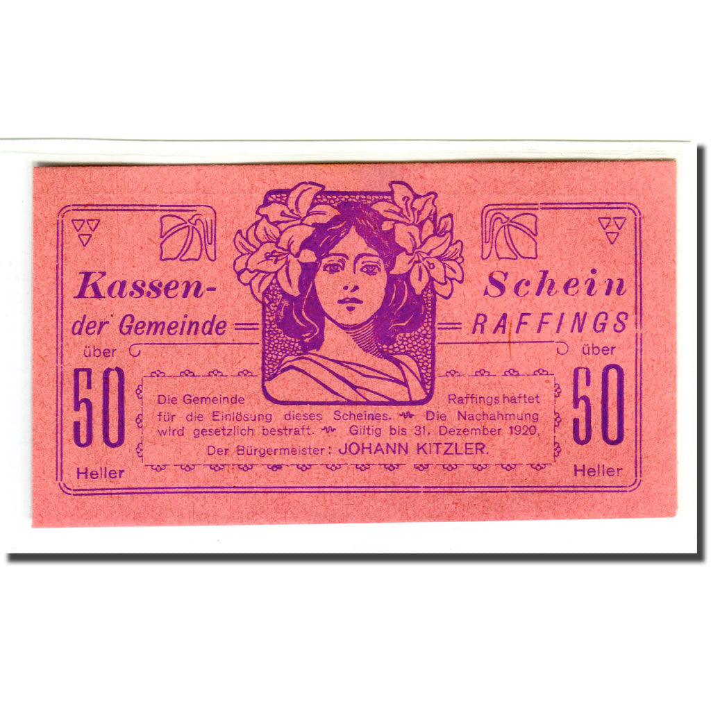 Banknote, Austria, Raffings N.Ö. Gemeinde, 50 Heller, valeur faciale, 1920