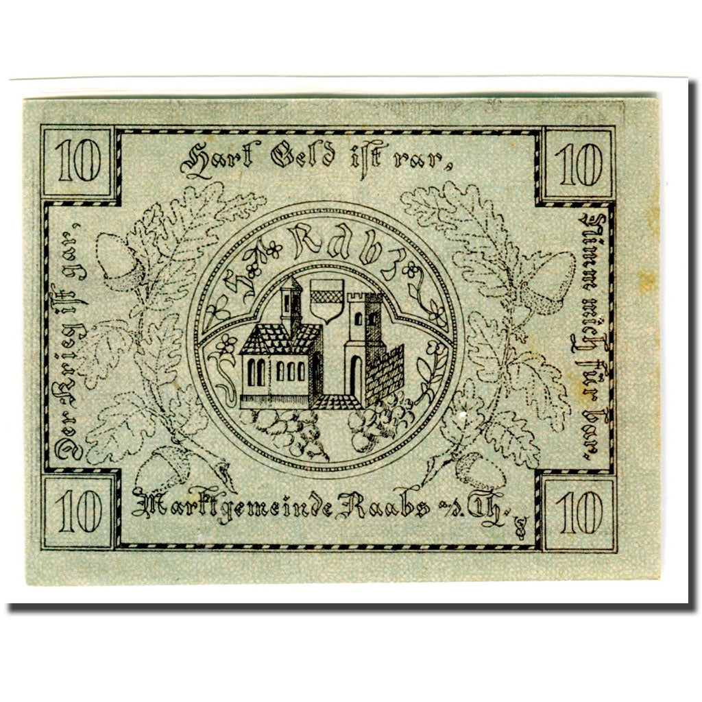 Biljet, Oostenrijk, Raabs N.Ö. Marktgemeinde, 10 Heller, Blason, 1920